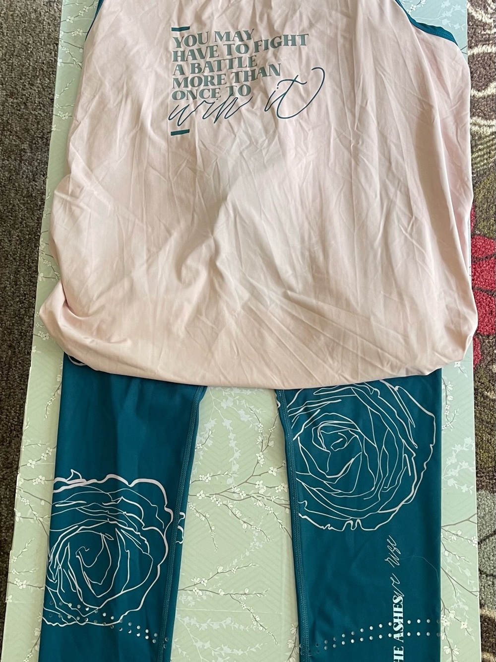 Pink Inspirational Tank with Teal Floral Leggings Set